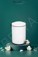 Vintage Beyaz Çöp Kovası Amortisörlü Kapak Çizgili Lüks Model 5lt