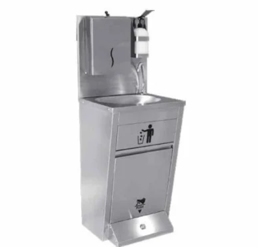 Sırtlı Çöp Kovalı Havluluklu Sabunluklu Ayaktan Kumandalı El Yıkama Evyesi