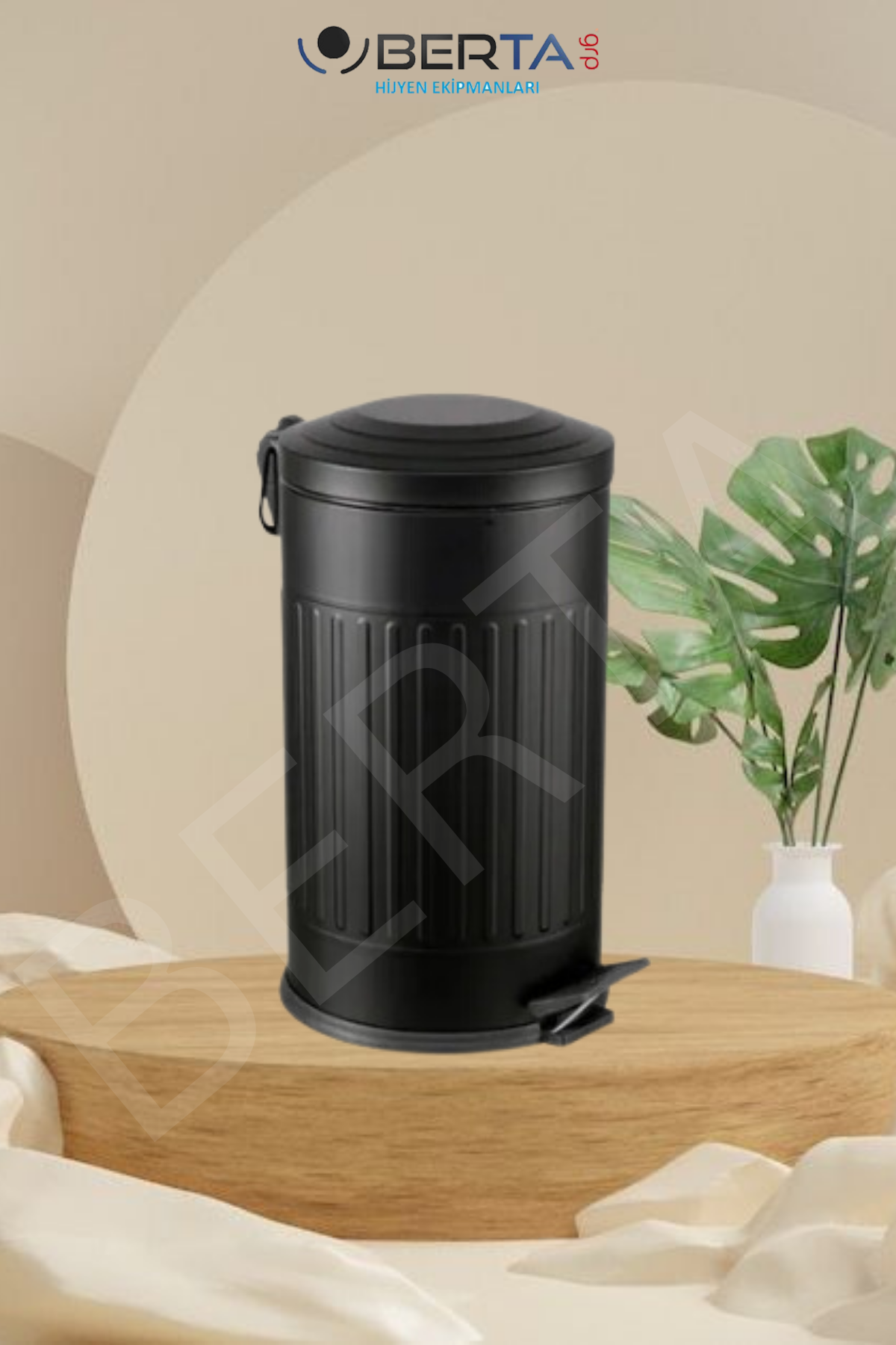 Vintage Siyah Çöp Kovası Amortisörlü Kapak Çizgili Lüks Model 16lt