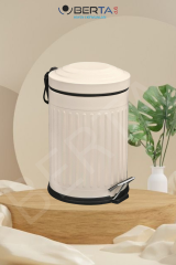 Vintage Krem Çöp Kovası Amortisörlü Kapak Çizgili Lüks Model 12lt