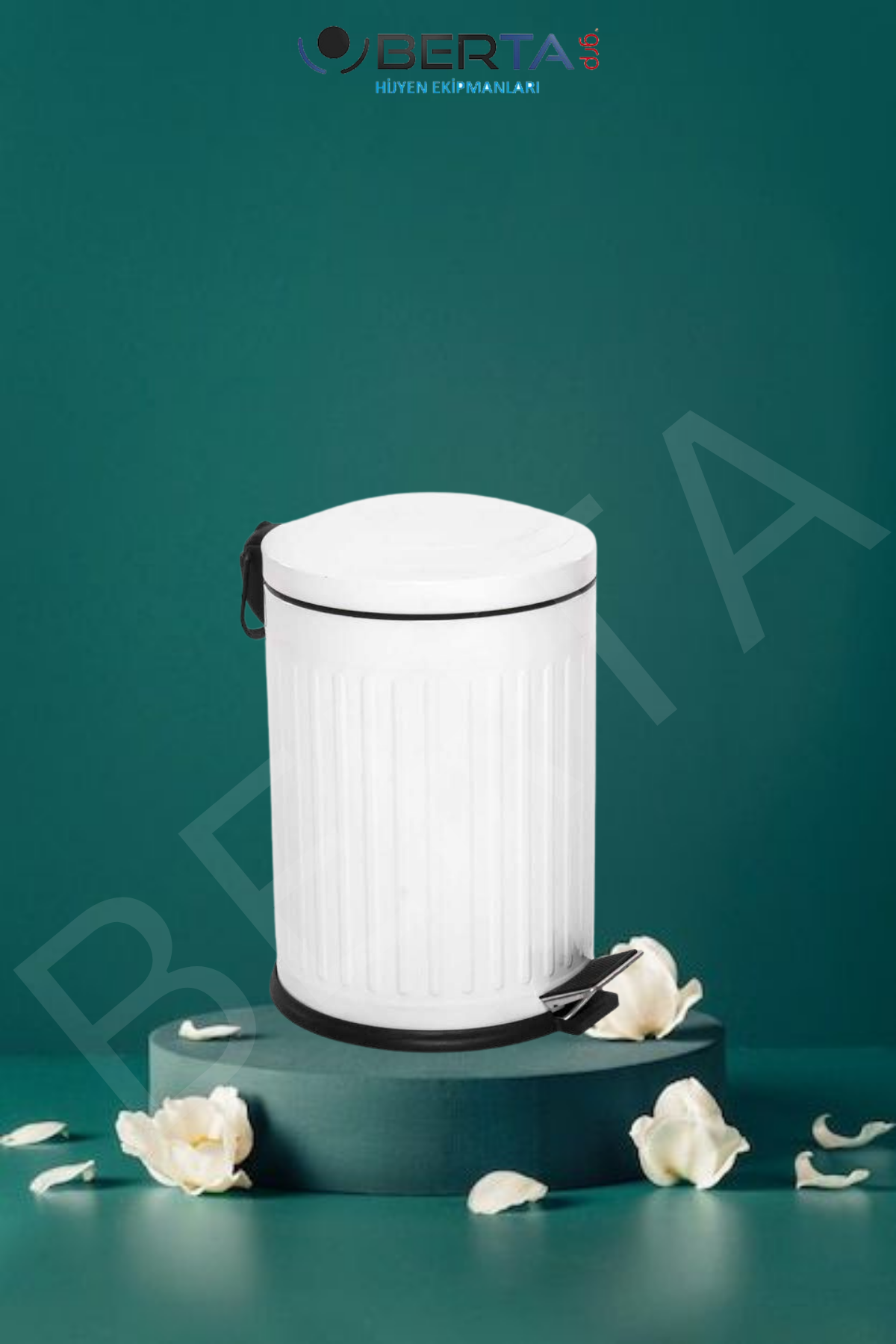 Vintage Beyaz Çöp Kovası Amortisörlü Kapak Çizgili Lüks Model 12lt