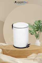 Vintage Beyaz Çöp Kovası Amortisörlü Kapak Çizgili Lüks Model 12lt