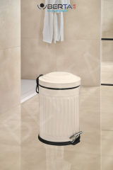 Vintage Krem Çöp Kovası Amortisörlü Kapak Çizgili Lüks Model 5lt