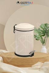 Vintage Krem Çöp Kovası Amortisörlü Kapak Çizgili Lüks Model 5lt