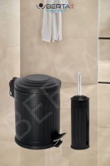 Vintage Banyo Seti Siyah Çöp Kovası 5lt Tuvalet Fırçası Lüks Model