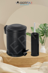 Vintage Banyo Seti Siyah Çöp Kovası 5lt Tuvalet Fırçası Lüks Model