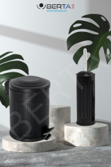 Vintage Banyo Seti Siyah Çöp Kovası 5lt Tuvalet Fırçası Lüks Model