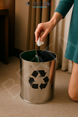 İki Bölmeli Geri Dönüşüm Kovası - 2 İç Hazne Tek Kova - Paslanmaz Çelik