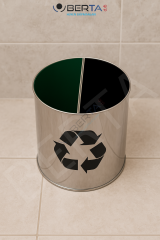 İki Bölmeli Geri Dönüşüm Kovası - 2 İç Hazne Tek Kova - Paslanmaz Çelik