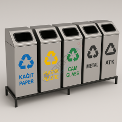 Kare Geri Dönüşüm Atık Kovası 4'lü Alt Kafesli