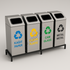 Kare Geri Dönüşüm Atık Kovası 4'lü Alt Kafesli