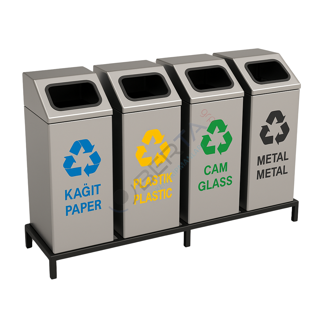 Kare Geri Dönüşüm Atık Kovası 4'lü Alt Kafesli