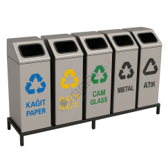 Kare Geri Dönüşüm Atık Kovası 4'lü Alt Kafesli