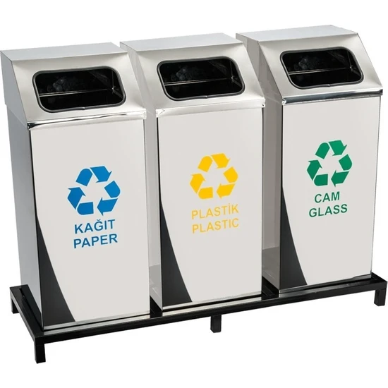 Kare Geri Dönüşüm Atık Kovası 3'lü Alt Kafesli