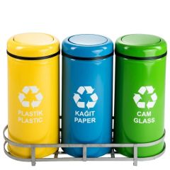 Sıfır Atık Geri Dönüşüm Çöp Kovası 3'lü Döner Kapaklı Renkli