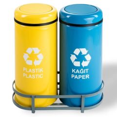 Sıfır Atık Geri Dönüşüm Çöp Kovası 2'li Döner Kapaklı Renkli