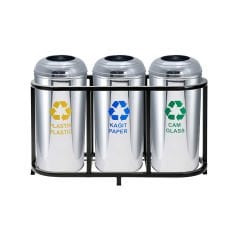 Paslanmaz Geri Dönüşüm Atık Çöp Kovası 3'lü
