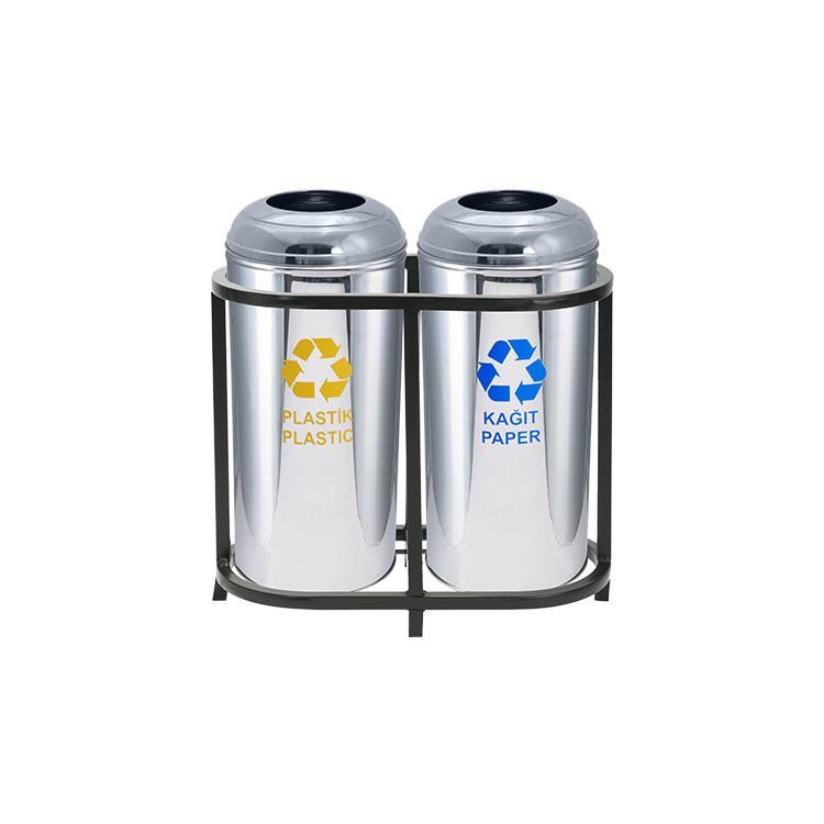 Paslanmaz Geri Dönüşüm Atık Çöp Kovası 2'li