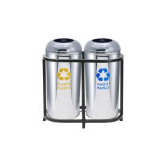 Paslanmaz Geri Dönüşüm Atık Çöp Kovası 2'li