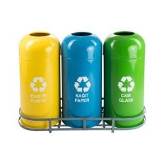 Sıfır Atık Çöp Kovaları Renkli Boyalı 3'lü