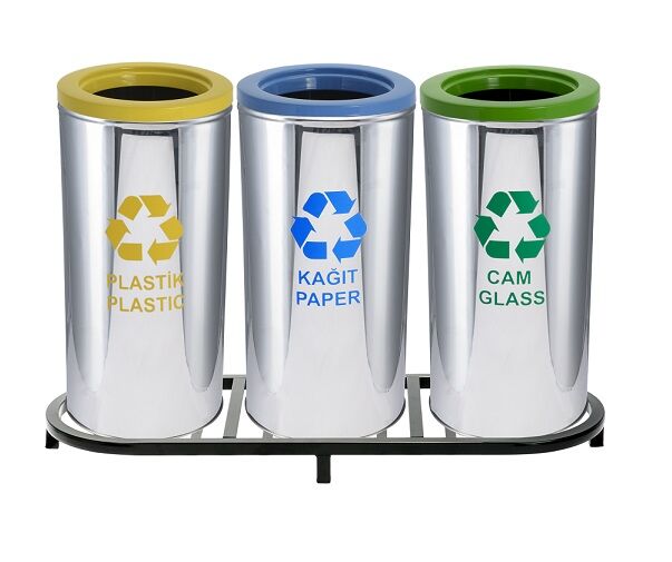 Geri Dönüşüm Sıfır Atık Çöp Kovası 3'lü Alt Kafesli