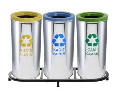 Geri Dönüşüm Sıfır Atık Çöp Kovası 3'lü Alt Kafesli
