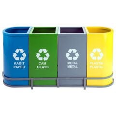 Geri Dönüşüm Sıfır Atık Çöp Kovaları 4'lü Renkli Boyalı