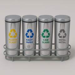 Paslanmaz Sıfır Atık Kutuları Döner Kapaklı 4'lü