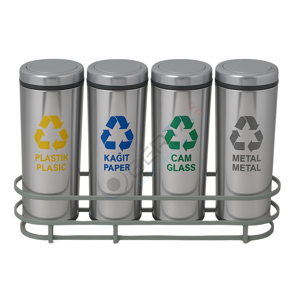 Paslanmaz Sıfır Atık Kutuları Döner Kapaklı 4'lü
