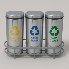 Paslanmaz Sıfır Atık Kutuları Döner Kapaklı 3'lü