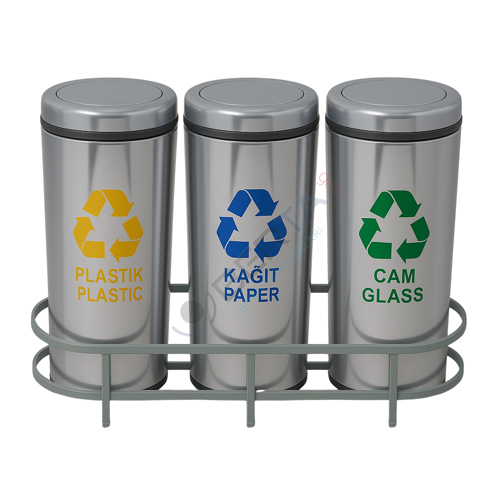 Paslanmaz Sıfır Atık Kutuları Döner Kapaklı 3'lü