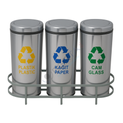 Paslanmaz Sıfır Atık Kutuları Döner Kapaklı 3'lü