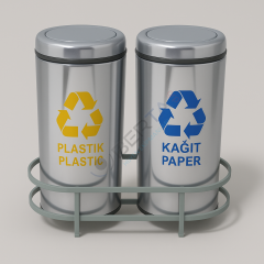 Paslanmaz Sıfır Atık Kutuları Döner Kapaklı 2'li