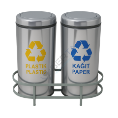 Paslanmaz Sıfır Atık Kutuları Döner Kapaklı 2'li