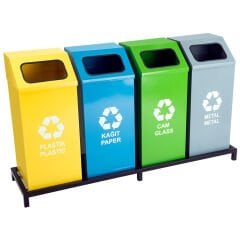 Kare Geri Dönüşüm Atık Kovası 4'lü Alt Kafesli Boyalı