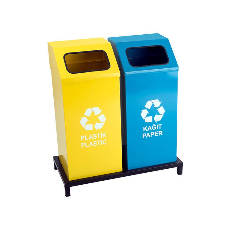 Kare Geri Dönüşüm Atık Kovası 2'li Alt Kafesli Boyalı