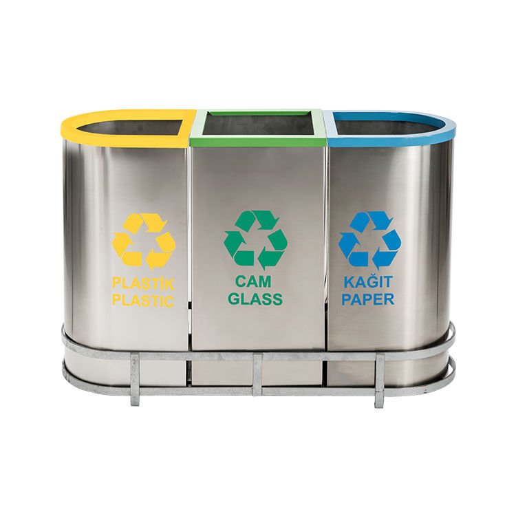 Paslanmaz Sıfır Atık Çöp Kovası Geri Dönüşüm Seti 3'lü