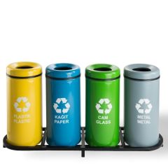 Geri Dönüşüm Sıfır Atık Çöp Kovası 4'lü Boyalı