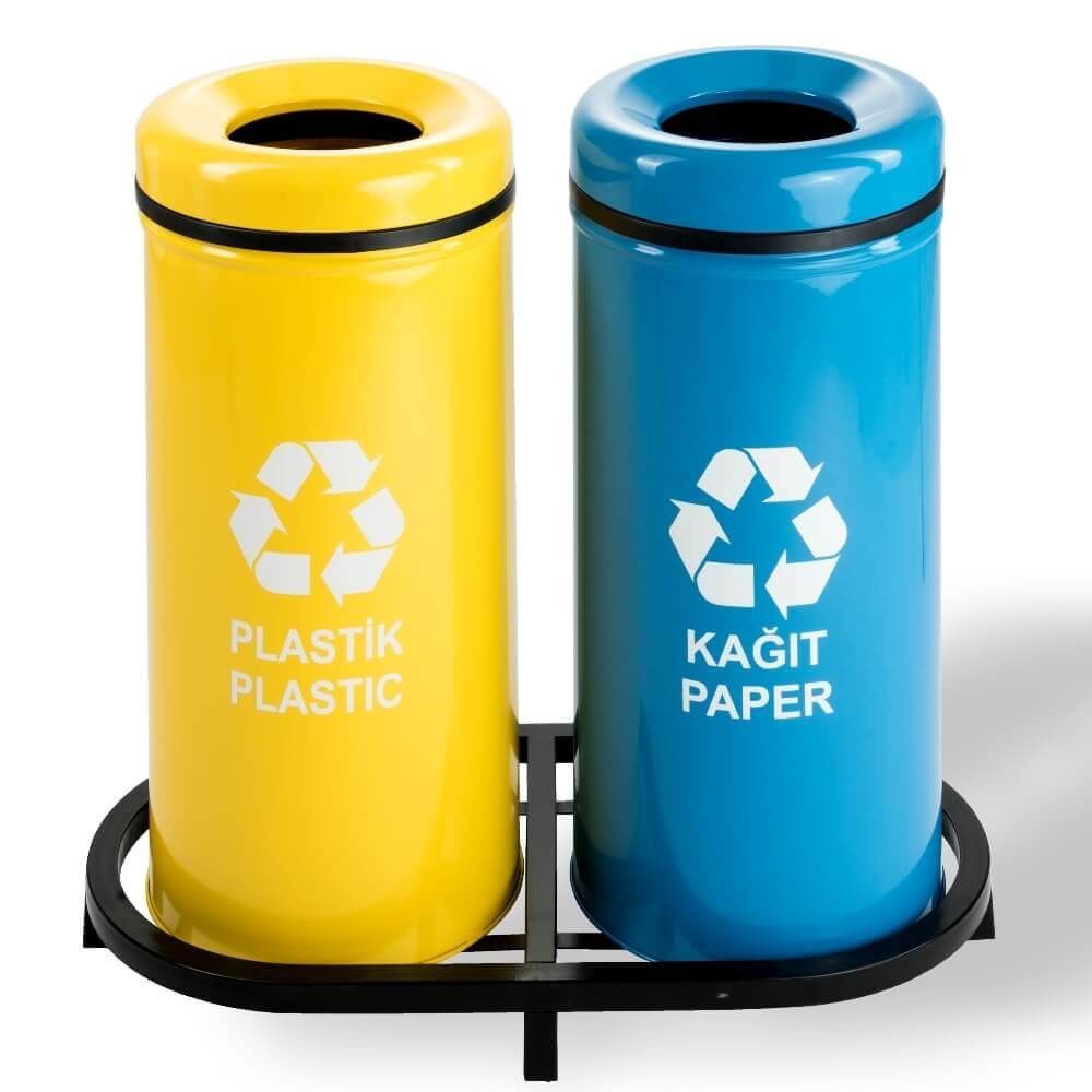 Geri Dönüşüm Sıfır Atık Çöp Kovası 2'li Boyalı