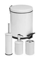 Beyaz Çöp Kovası Banyo Seti 4'lü Tuvalet Fırçası Sabunluk Diş Fırçalık