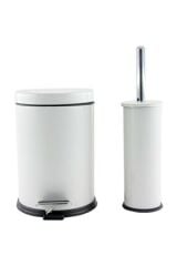 Beyaz Çöp Kovası Banyo Seti 4'lü Tuvalet Fırçası Sabunluk Diş Fırçalık