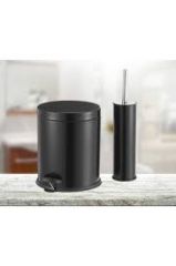 Siyah Çöp Kovası Banyo Seti 4'lü Tuvalet Fırçası Sabunluk Diş Fırçalık