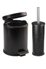 Siyah Çöp Kovası Banyo Seti 4'lü Tuvalet Fırçası Sabunluk Diş Fırçalık