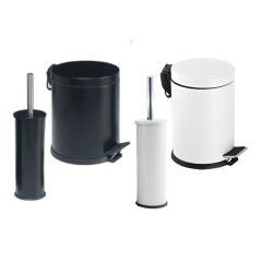 Siyah Çöp Kovası Banyo Seti 4'lü Tuvalet Fırçası Sabunluk Diş Fırçalık