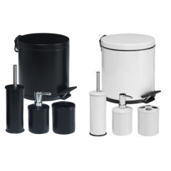 Siyah Çöp Kovası Banyo Seti 4'lü Tuvalet Fırçası Sabunluk Diş Fırçalık
