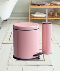 Pembe 2'li Çöp Kovası Banyo Seti Tuvalet Fırçası