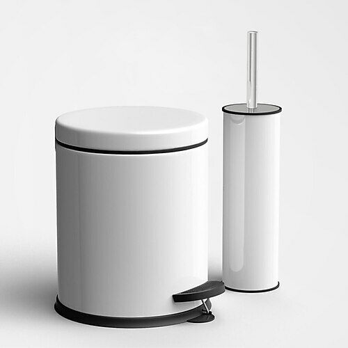 Beyaz 2'li Çöp Kovası Banyo Seti Klozet Fırçası